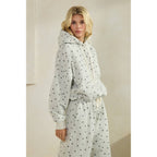 Polka Dot Bubble Hem Knit Hoodie