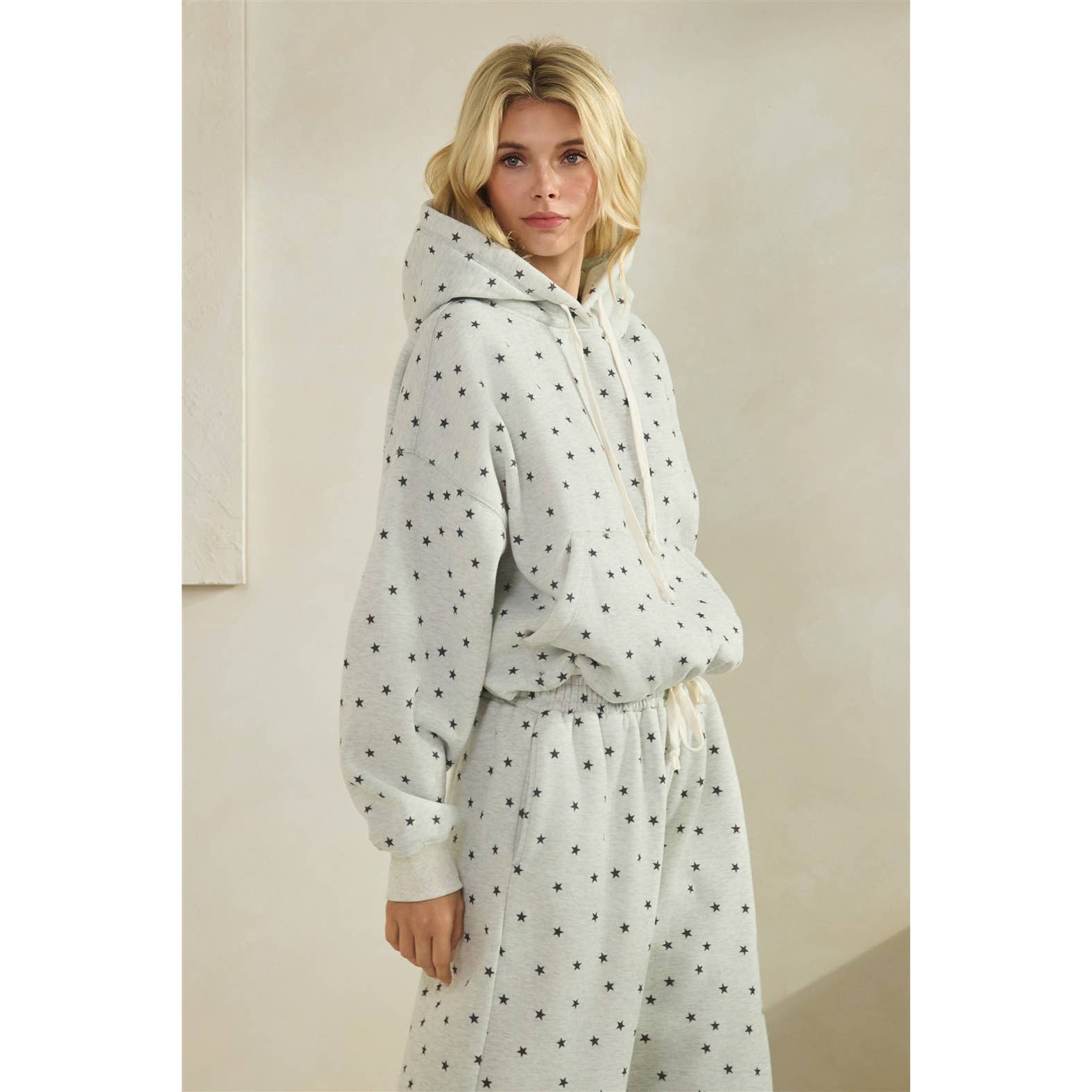 Polka Dot Bubble Hem Knit Hoodie