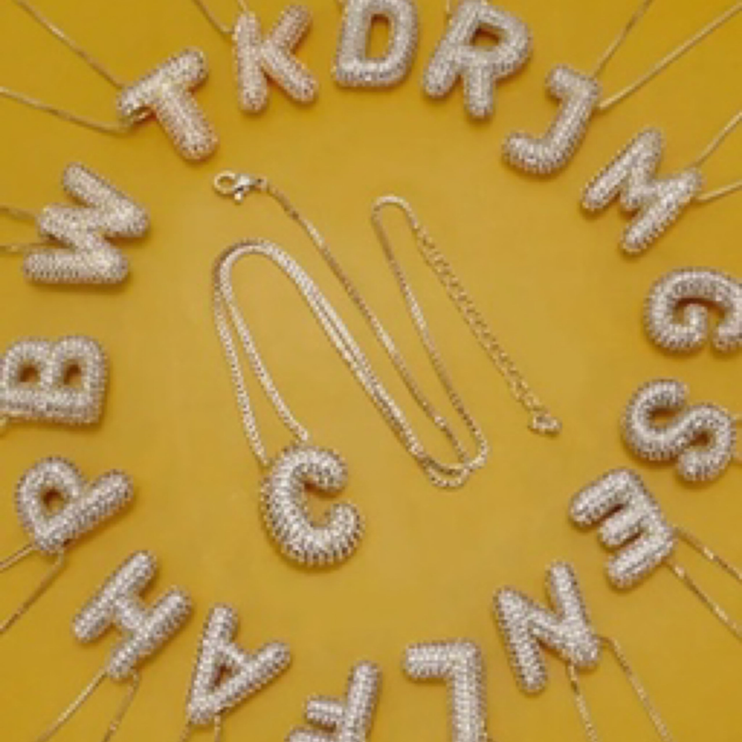 Jeweled Bubble Letter Necklace