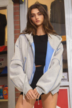 Contrast Seam Jacket ASH GREY/BLUE