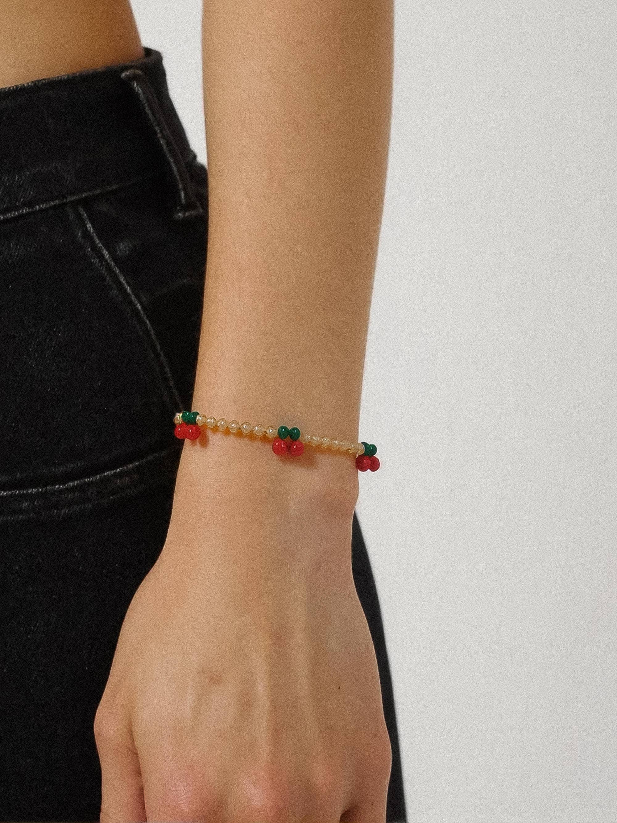 Gold Beaded Cherry Bracelet