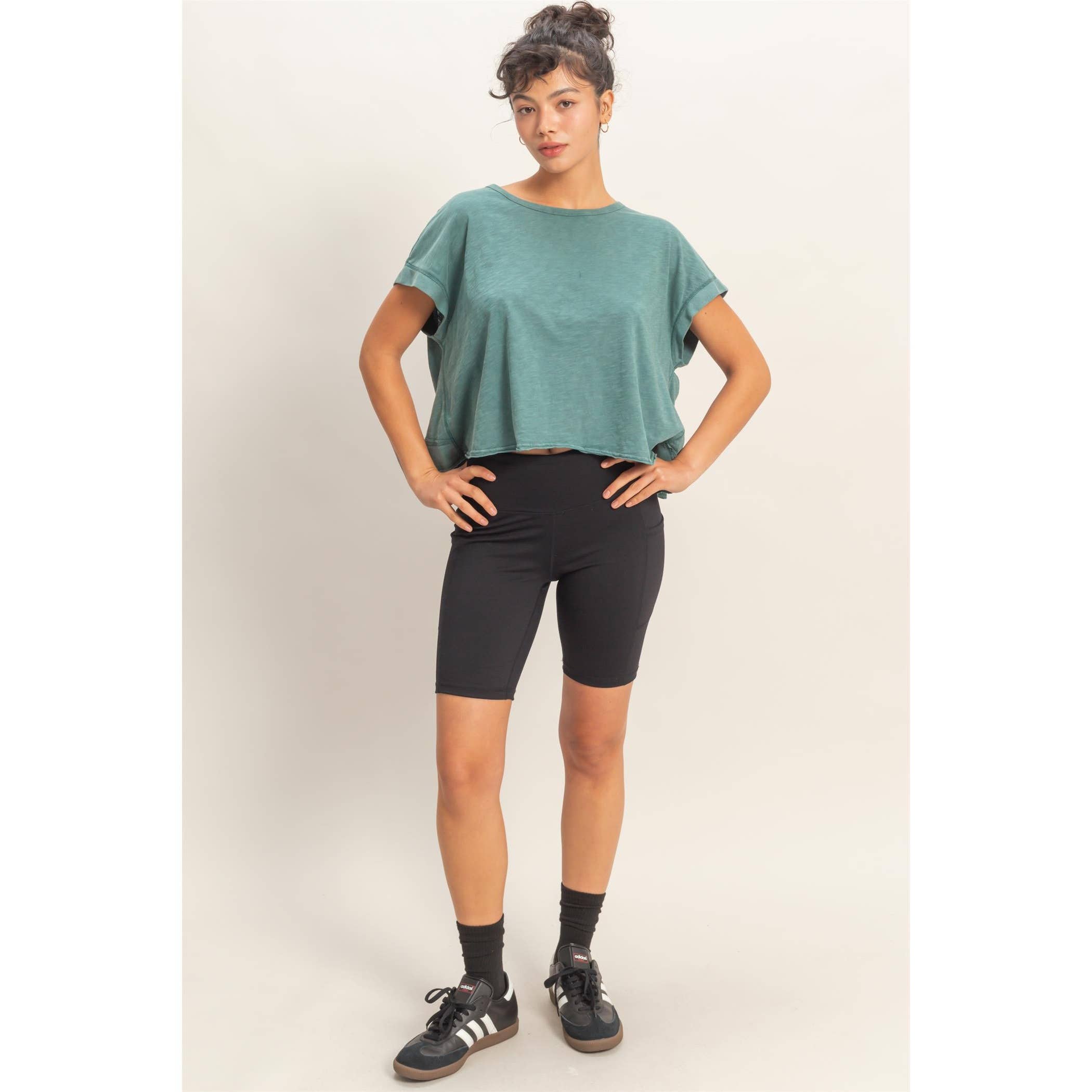 Acid Washed Teal Open Back Top