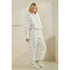 Polka Dot Bubble Hem Knit Hoodie