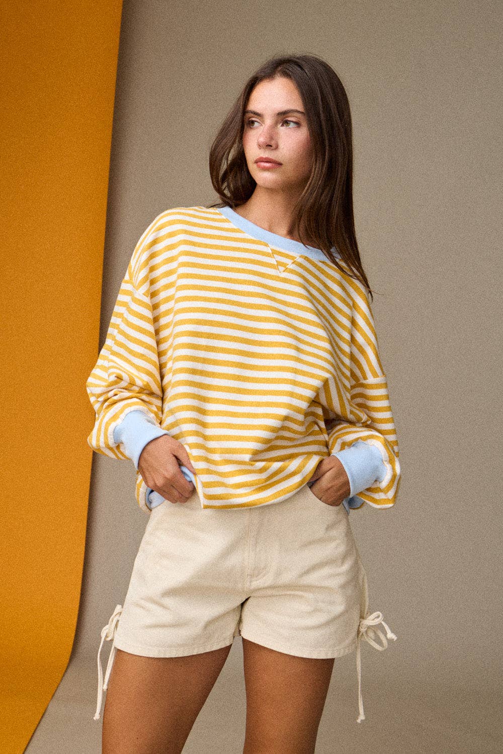 Striped Relaxed Fit Pullover: Yellow