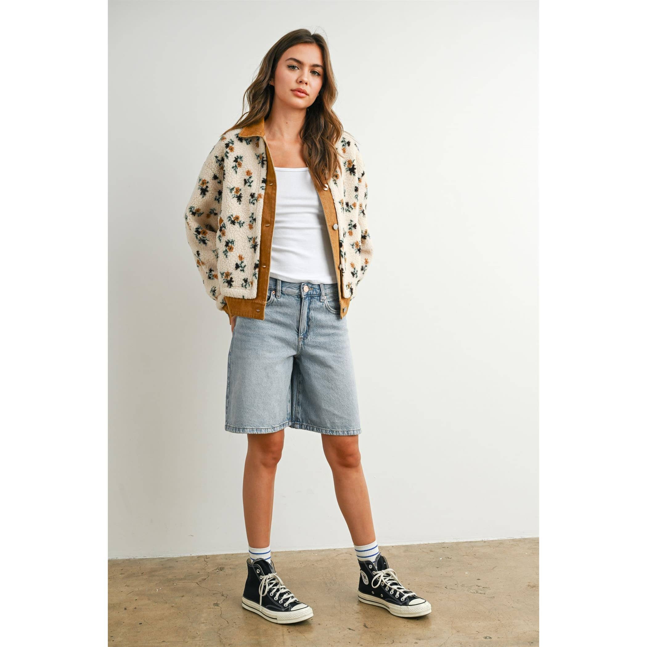 Floral Collared Button-Down Jacket