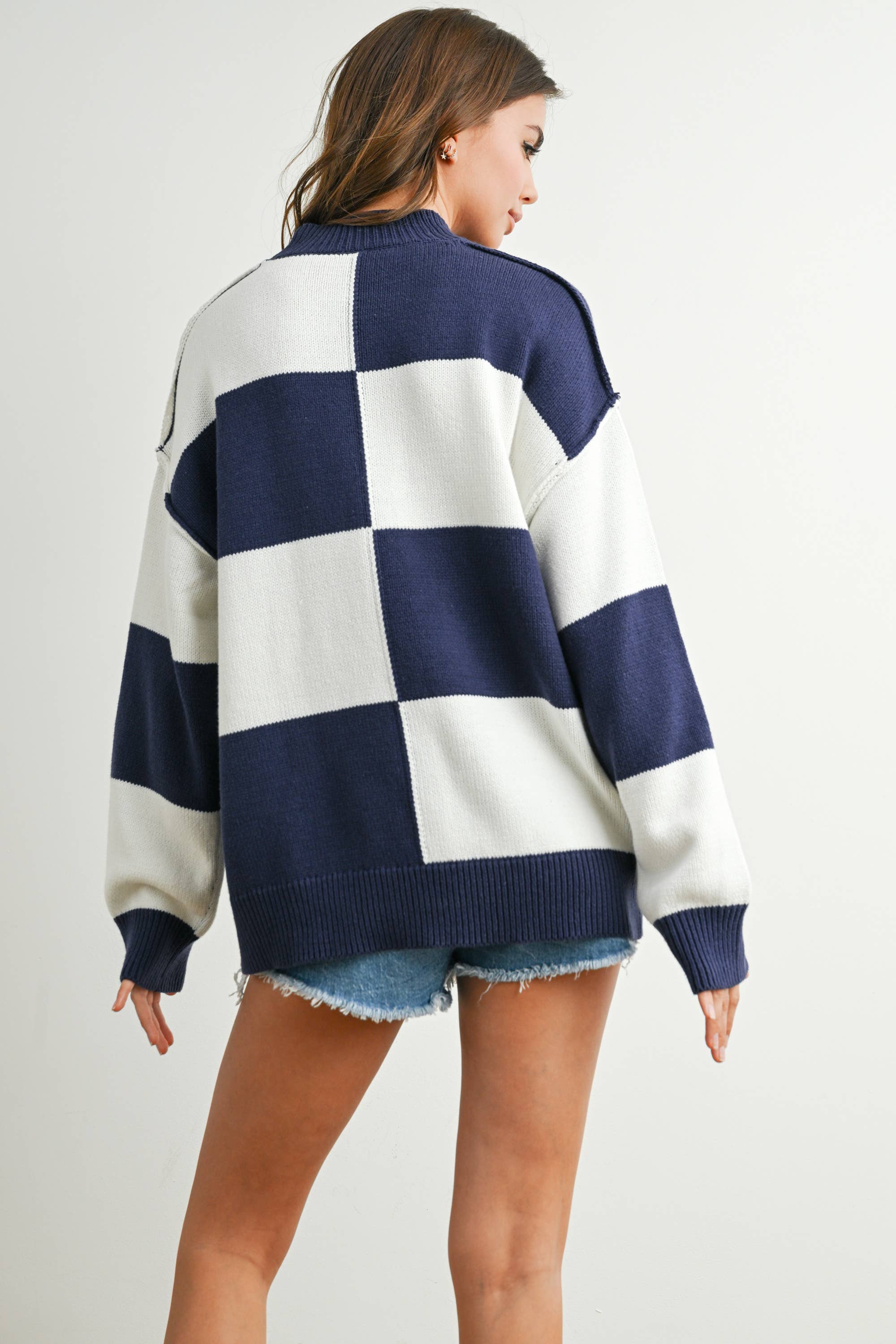 Trendy Checkered Sweater -TAUPE / IVORY