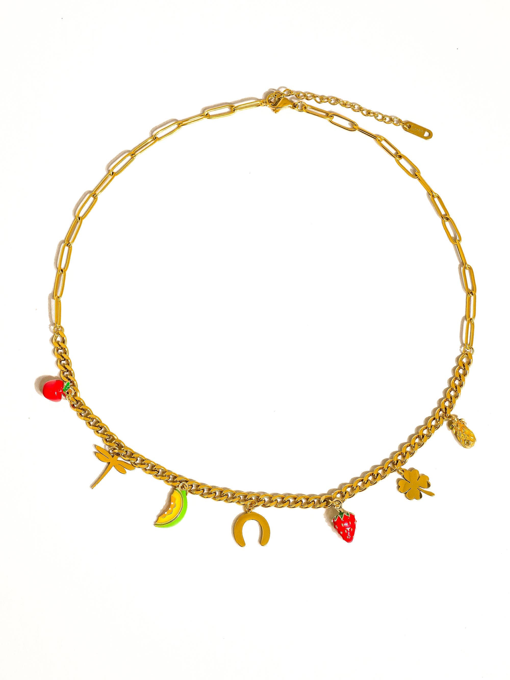 Gold Non-Tarnish Fruit Charms Necklace