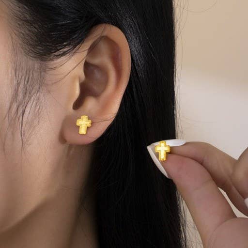 Tarnish Free Gold Cross Studs