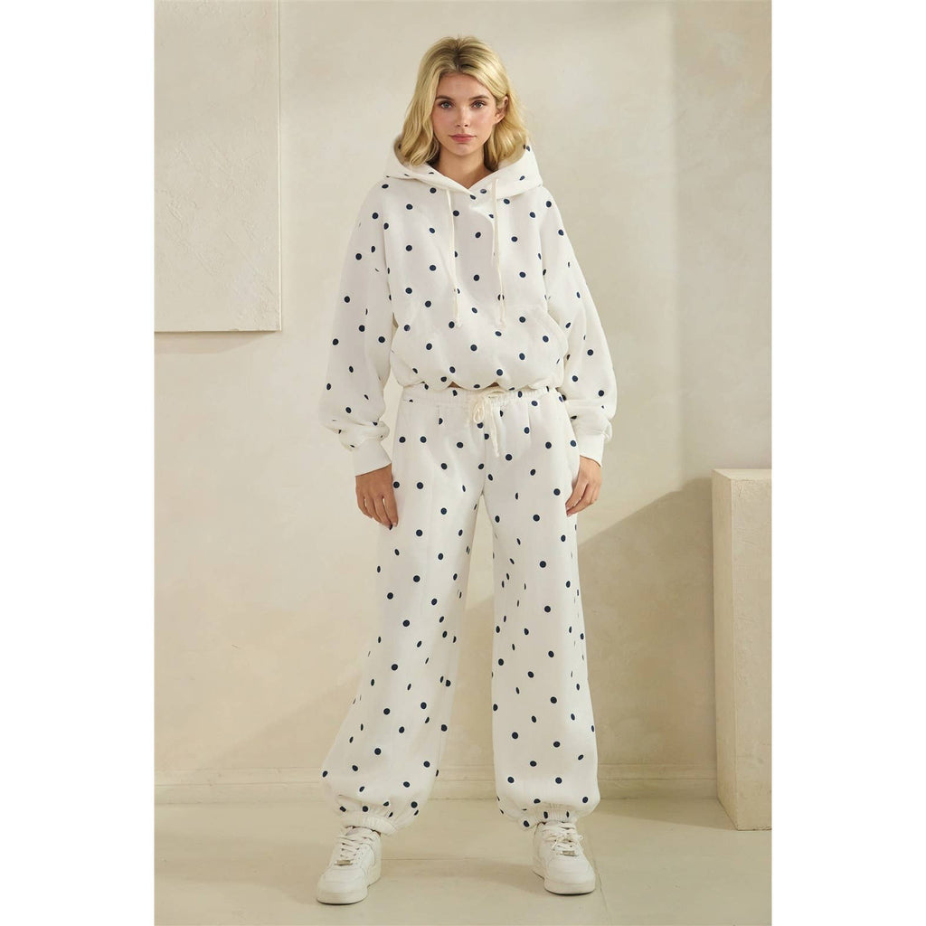 Polka Dot Bubble Hem Knit Hoodie