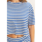 Blue Striped Crew Neck Short Set