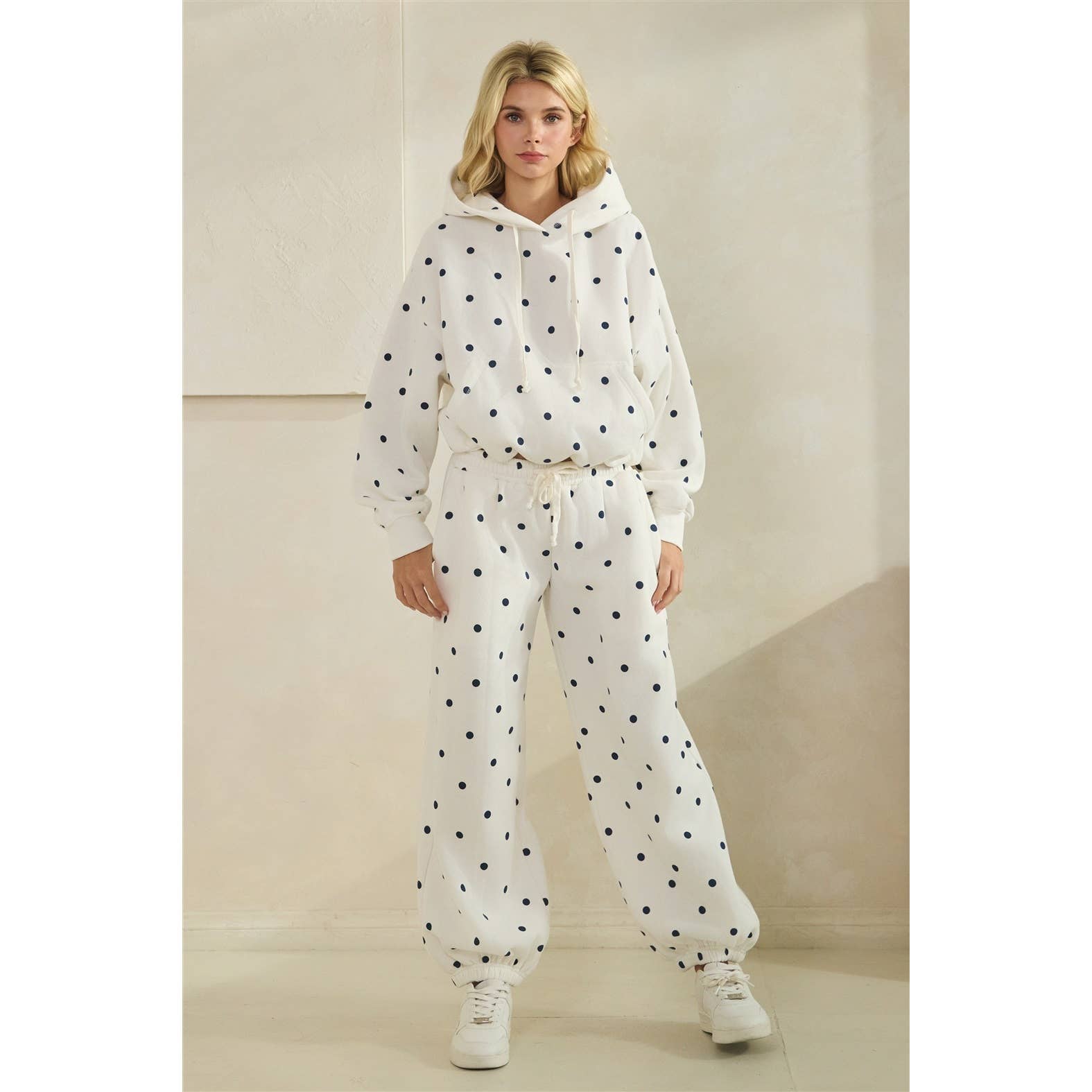 Polka Dot Bubble Hem Knit Hoodie