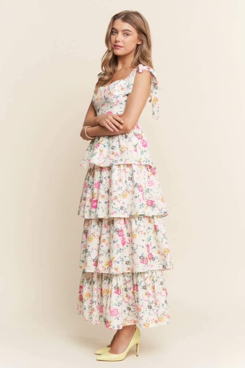 Peony Pink Floral Tiered Maxi