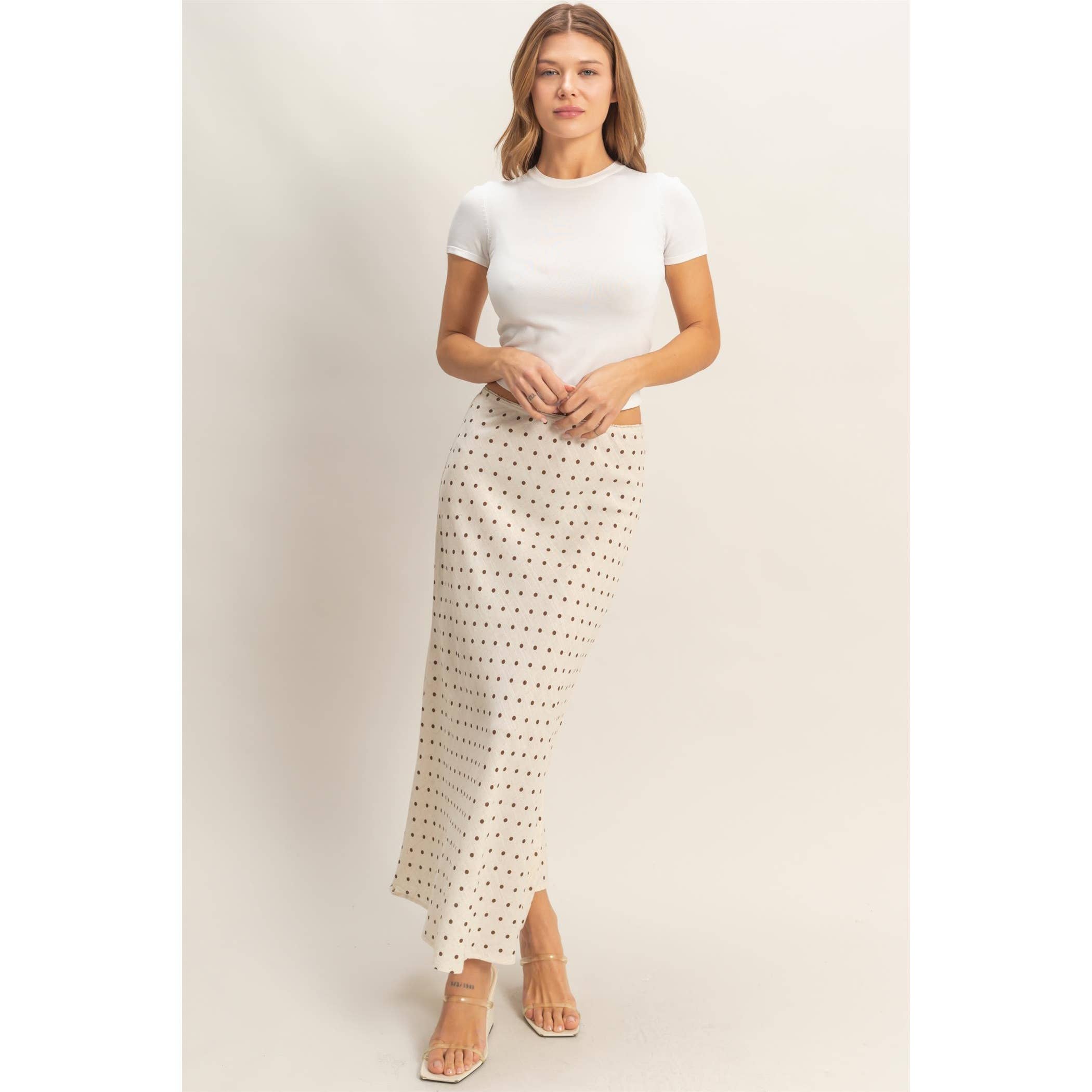 Polka Dot A-Line Skirt Set: OATMEAL