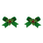 Christmas Holly Enamel w Velvet Bow Post Earrings: Red, ONE SIZE