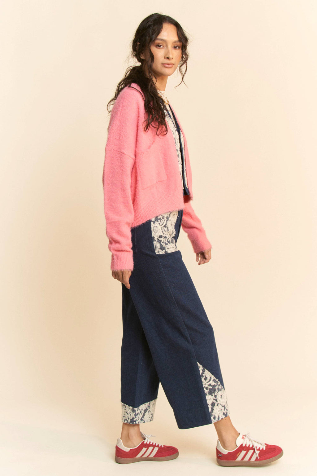 SOLID LONG SLEEVE LOOSE FIT POCKETS CARDIGAN: BUBBLE PINK, S