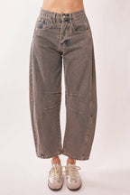 Patch Pocket Wide Leg Barrel Jeans