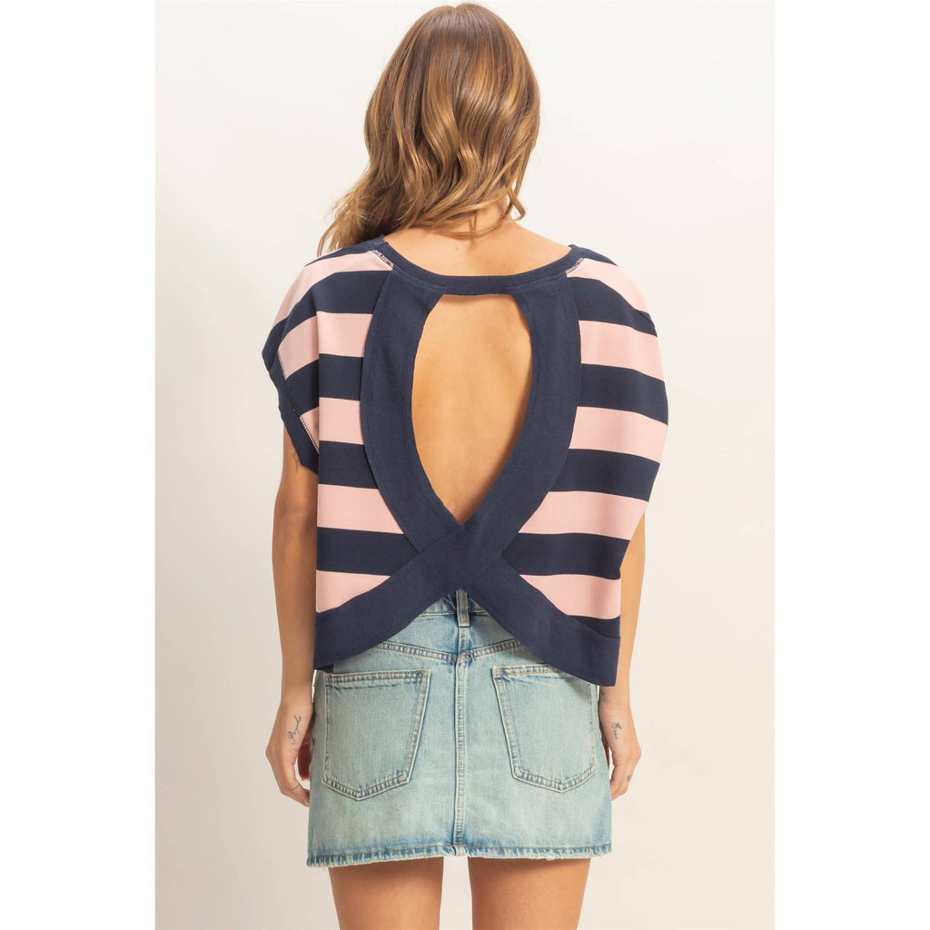 Striped Open Back Top: BLUSH & NAVY