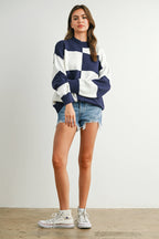 Trendy Checkered Sweater -TAUPE / IVORY