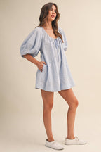 GINGHAM ROMPER: BABY BLUE