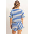 Blue Striped Crew Neck Short Set