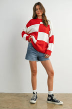 Trendy Checkered Sweater -TAUPE / IVORY