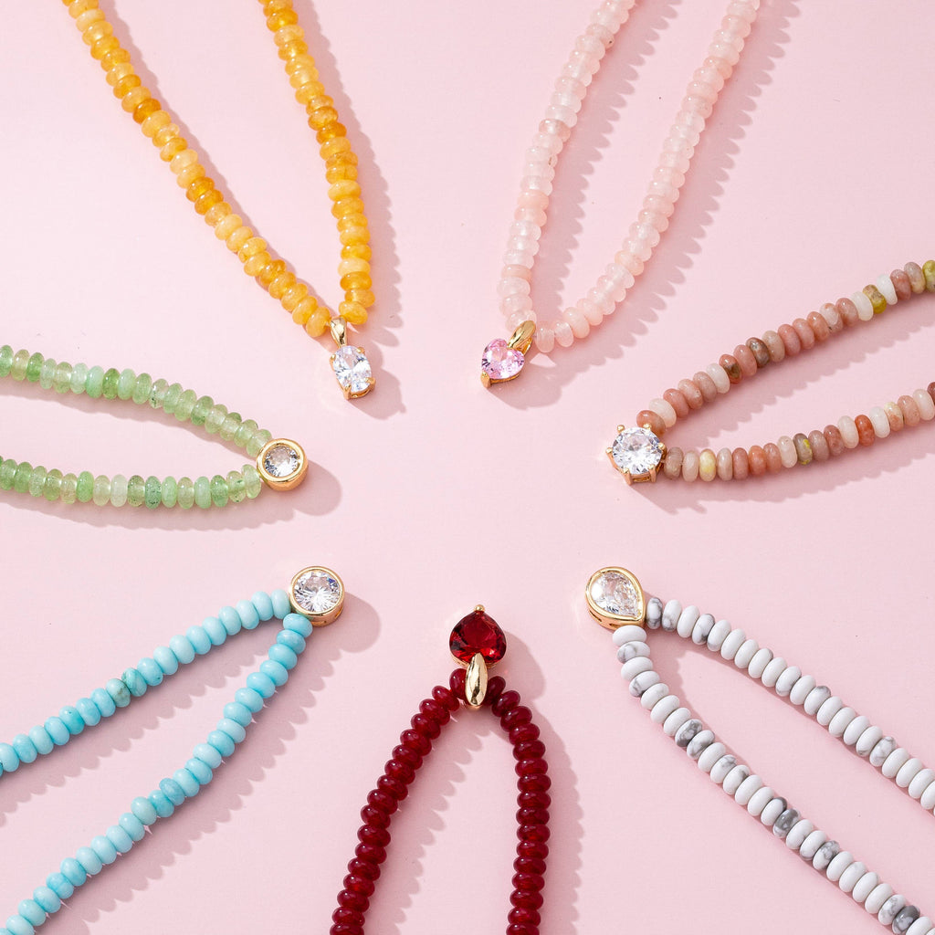 Pink & Brown Natural Semi Precious Charm Necklace