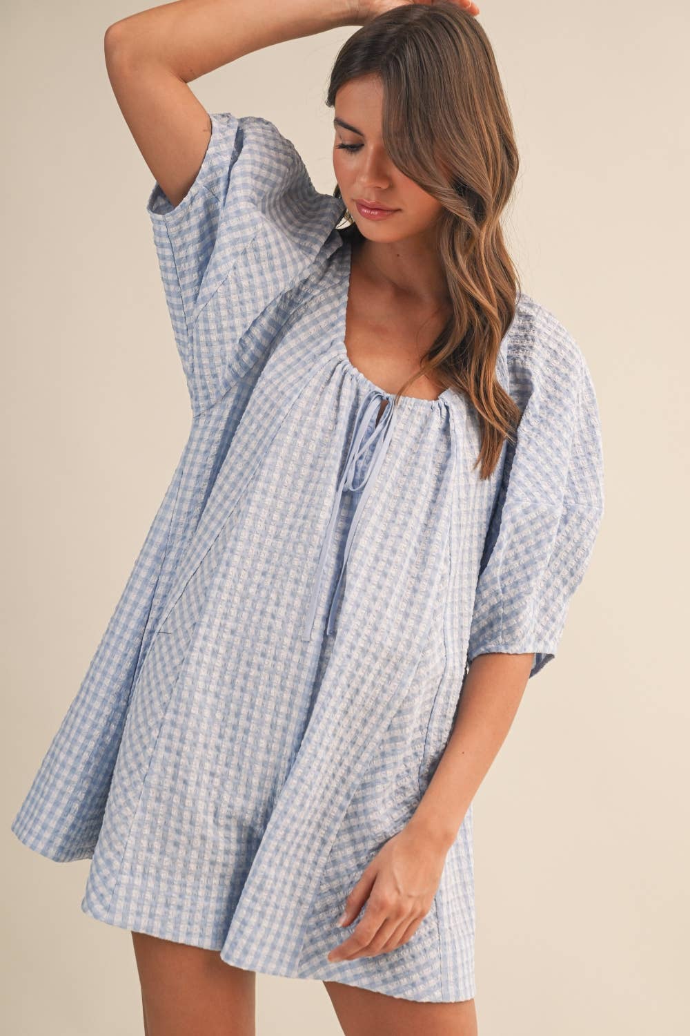 GINGHAM ROMPER: BABY BLUE
