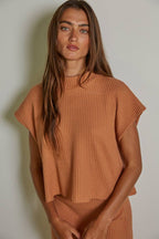 Knit Mock Neck Top:Pumpkin