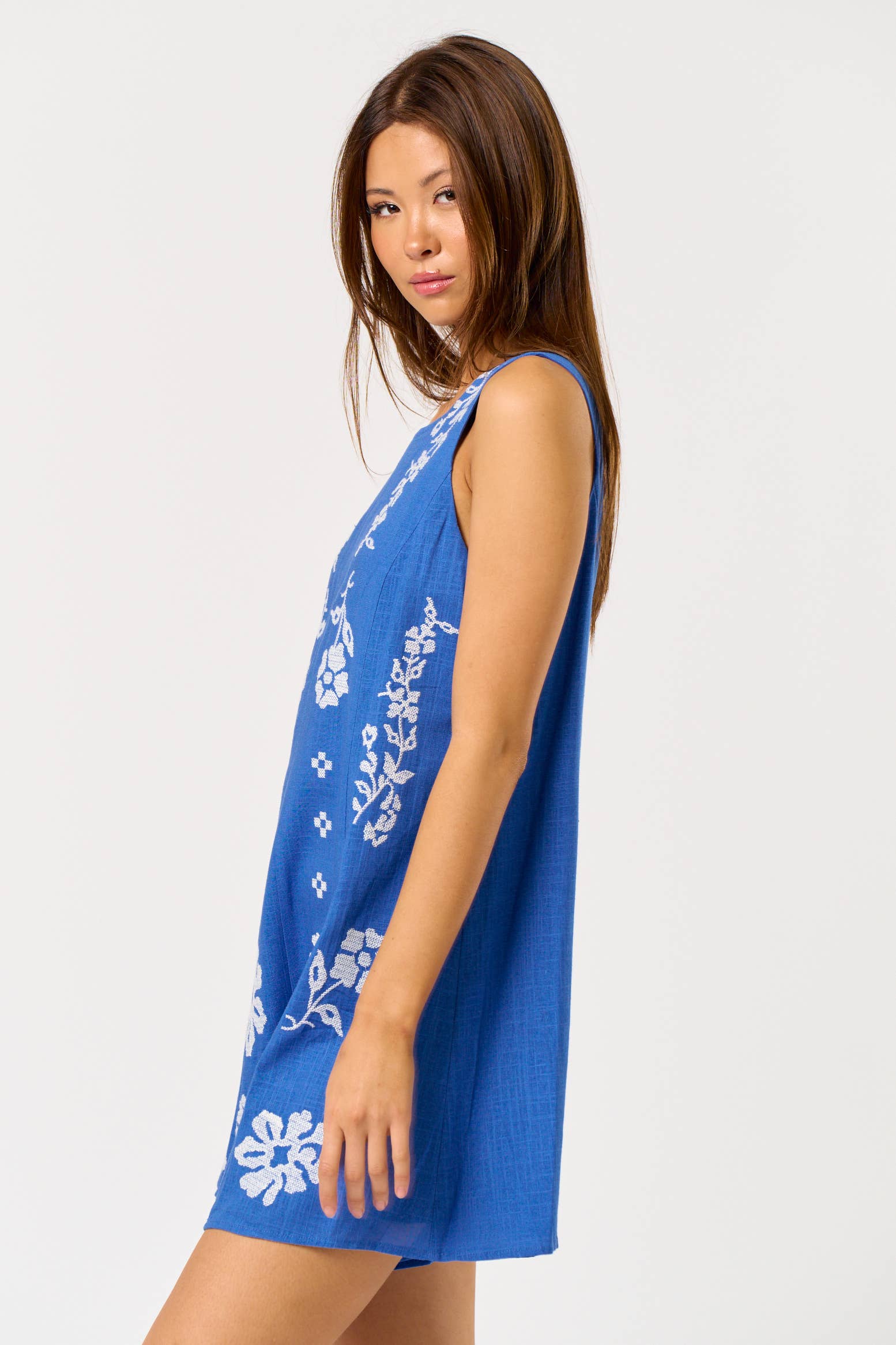 Linen Floral Embroidered Romper