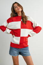 Trendy Checkered Sweater -TAUPE / IVORY