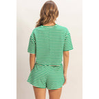 Blue Striped Crew Neck Short Set