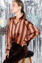 Striped Satin Top Mocha/Brown
