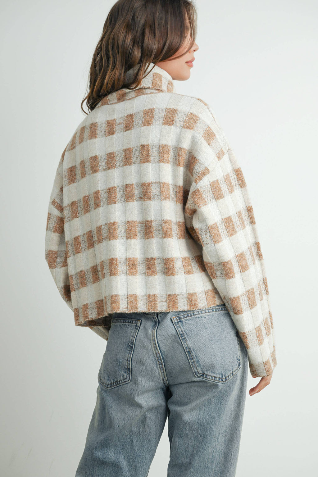 Check Turtleneck Sweater Taupe