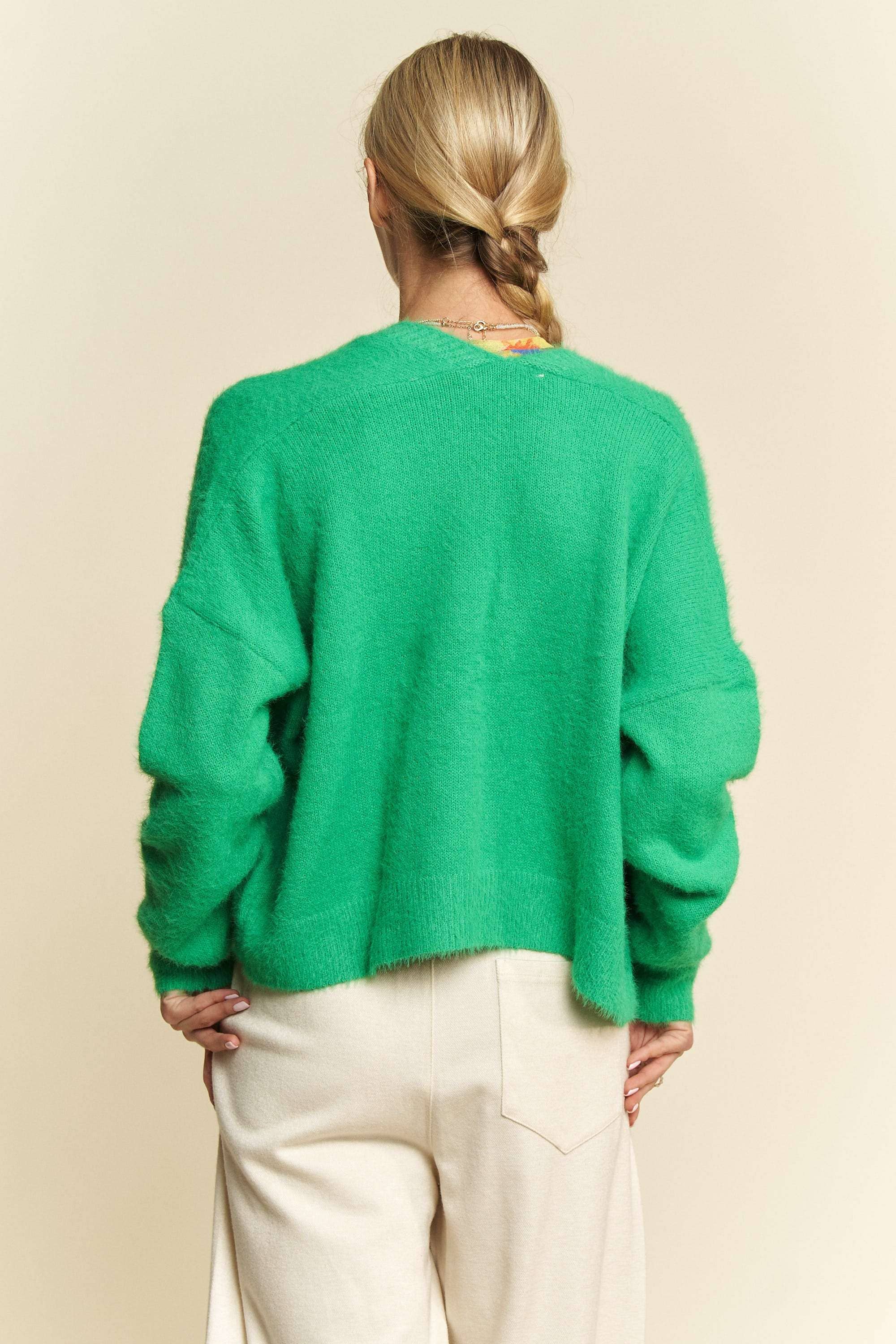 SOLID LONG SLEEVE LOOSE FIT POCKETS CARDIGAN: BUBBLE PINK, S