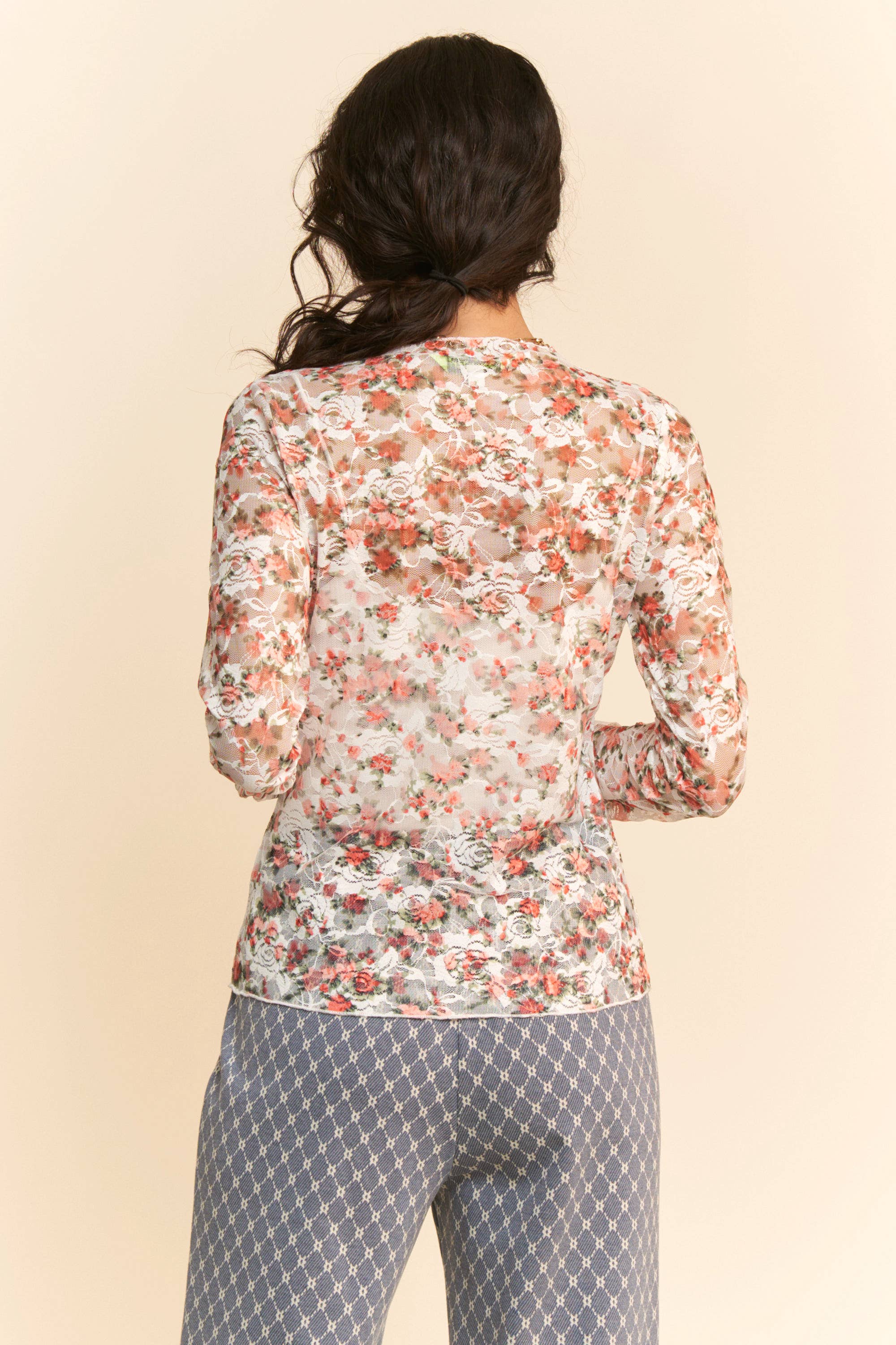 FLORAL LACE MESH TOP: PINK