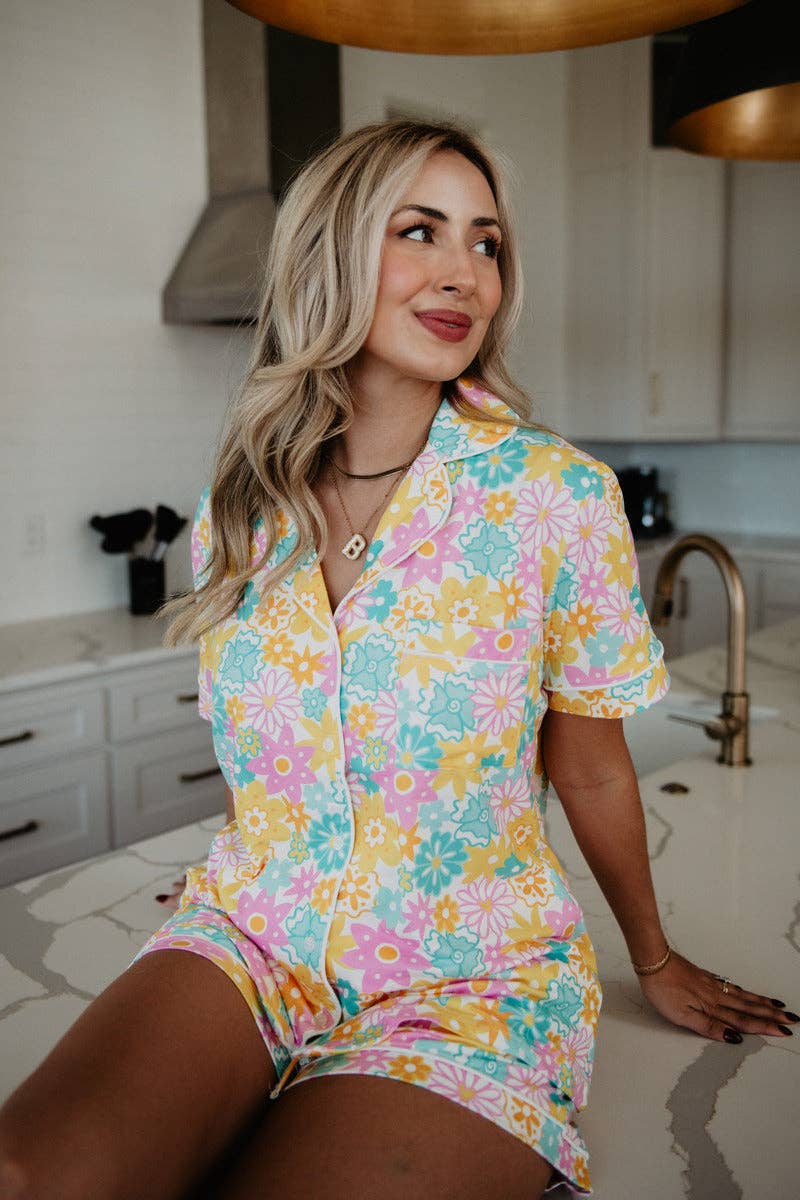 Spring Flowers Wholesale Pajama Sets: Multicolored, M