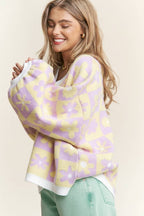 Floral Checkered Sweater : Periwinkle