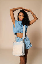 Chloe Straw Crossbody: Pale Grey