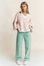 Floral Checkered Sweater : Periwinkle