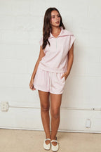 Gingham Zip Up Top Short Set
