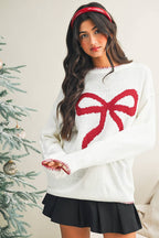 White Bow Long Sleeve Sweater