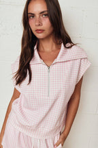 Gingham Zip Up Top Short Set