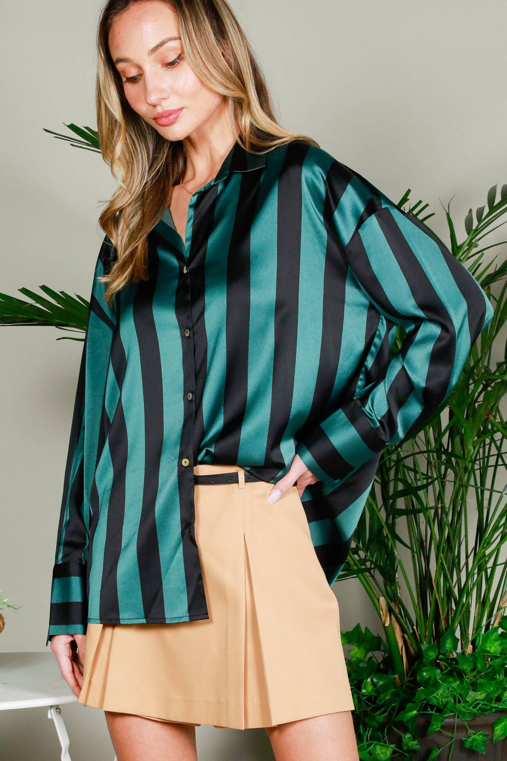Striped Satin Top Mocha/Brown