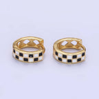 Gold Filled Checkered Enamel Huggies