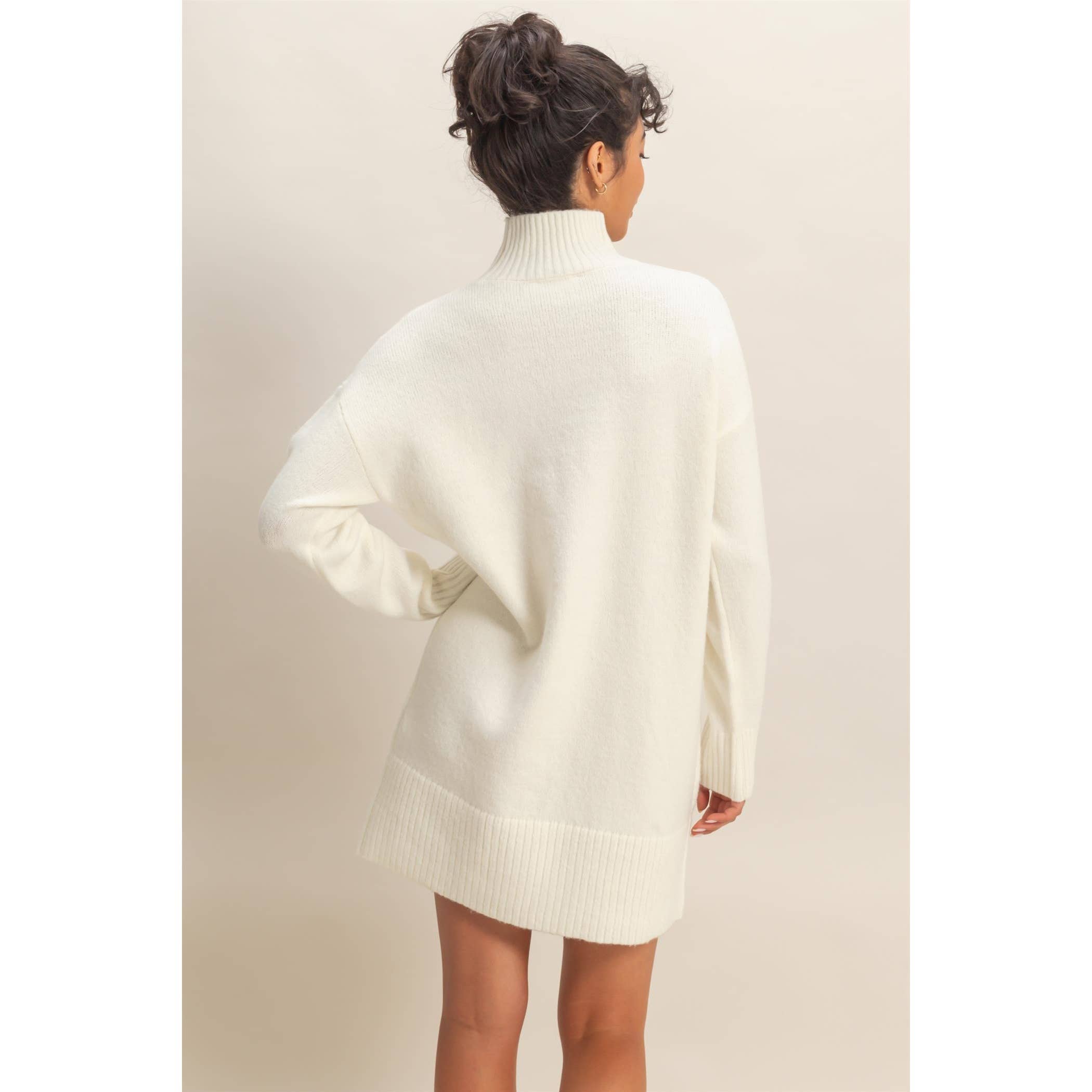 High Neck Sweater Mini Dress: Red