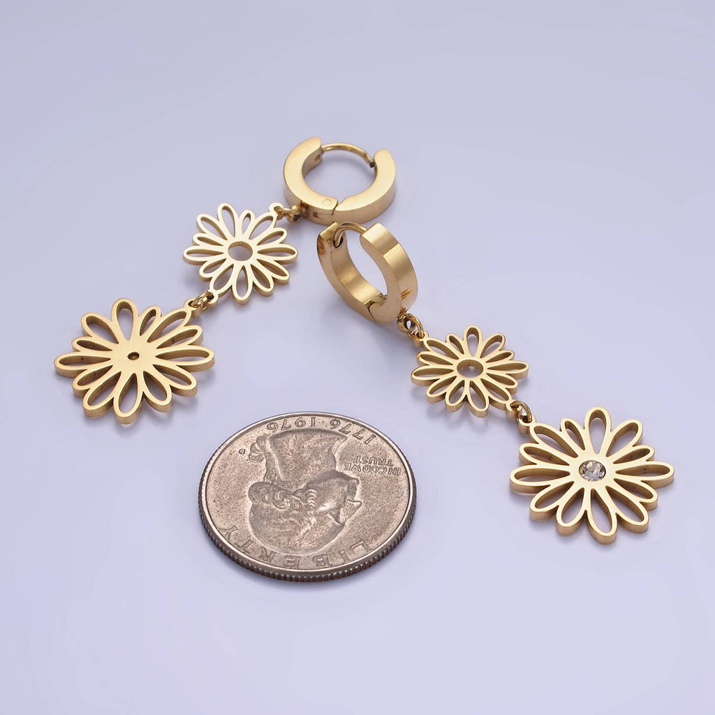 CZ Gold Flower Earrings