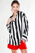 Striped Satin Top Mocha/Brown