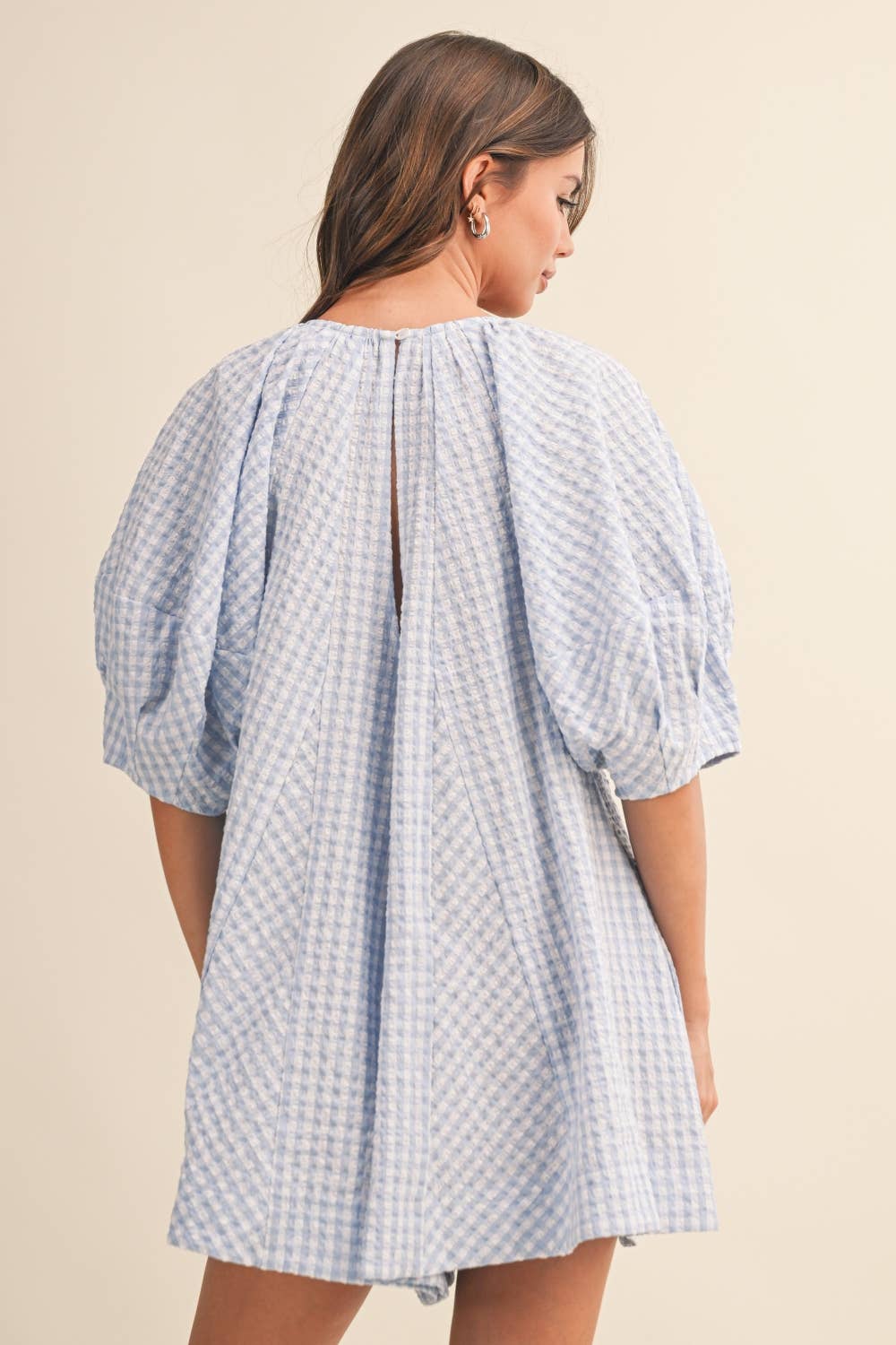 GINGHAM ROMPER: BABY BLUE
