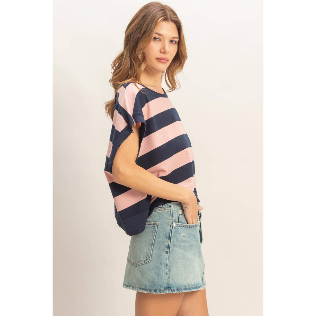 Striped Open Back Top: BLUSH & NAVY