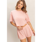 Blue Striped Crew Neck Short Set